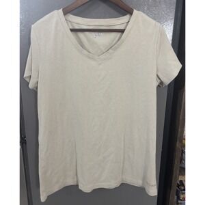 Noble Outfitters Women's XL Sand Heather V Neck Tug Free Short Sleeve Work EUC